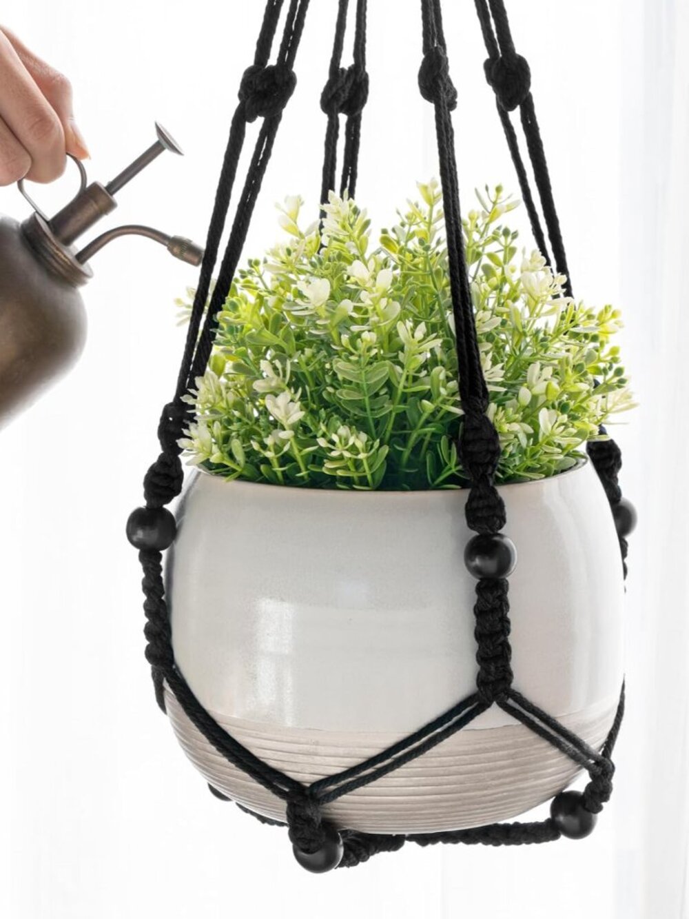3 Pack Macrame Plant Hangers Hanging Planters for Indoor Plants Black - Picture 4 of 7